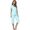 image:imageWiWi Viscose from Bamboo Pajamas Set for Women Summer Sleepwear Pjs Comfy Short Sleeve Tops Capri Pants Sets SXXLAaqua