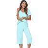image:imageWiWi Viscose from Bamboo Pajamas Set for Women Summer Sleepwear Pjs Comfy Short Sleeve Tops Capri Pants Sets SXXLAaqua