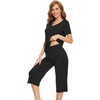 image:imageWiWi Viscose from Bamboo Pajamas Set for Women Summer Sleepwear Pjs Comfy Short Sleeve Tops Capri Pants Sets SXXLAblack