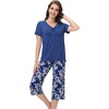 image:imageWiWi Viscose from Bamboo Pajamas Set for Women Summer Sleepwear Pjs Comfy Short Sleeve Tops Capri Pants Sets SXXLAblue DepthGray Peony