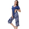 image:imageWiWi Viscose from Bamboo Pajamas Set for Women Summer Sleepwear Pjs Comfy Short Sleeve Tops Capri Pants Sets SXXLAblue DepthGray Peony