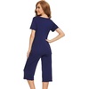 image:imageWiWi Viscose from Bamboo Pajamas Set for Women Summer Sleepwear Pjs Comfy Short Sleeve Tops Capri Pants Sets SXXLAnavy