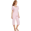 image:imageWiWi Viscose from Bamboo Pajamas Set for Women Summer Sleepwear Pjs Comfy Short Sleeve Tops Capri Pants Sets SXXLApink