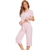 image:imageWiWi Viscose from Bamboo Pajamas Set for Women Summer Sleepwear Pjs Comfy Short Sleeve Tops Capri Pants Sets SXXLApink