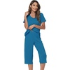 image:imageWiWi Viscose from Bamboo Pajamas Set for Women Summer Sleepwear Pjs Comfy Short Sleeve Tops Capri Pants Sets SXXLAteal Blue
