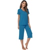 image:imageWiWi Viscose from Bamboo Pajamas Set for Women Summer Sleepwear Pjs Comfy Short Sleeve Tops Capri Pants Sets SXXLAteal Blue