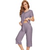 image:imageWiWi Viscose from Bamboo Pajamas Set for Women Summer Sleepwear Pjs Comfy Short Sleeve Tops Capri Pants Sets SXXLAviolet