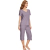 image:imageWiWi Viscose from Bamboo Pajamas Set for Women Summer Sleepwear Pjs Comfy Short Sleeve Tops Capri Pants Sets SXXLAviolet