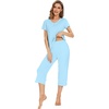 image:imageWiWi Viscose from Bamboo Pajamas Set for Women Summer Sleepwear Pjs Comfy Short Sleeve Tops Capri Pants Sets SXXLBpale Blue