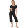 image:imageWiWi Viscose from Bamboo Pajamas Set for Women Summer Sleepwear Pjs Comfy Short Sleeve Tops Capri Pants Sets SXXLCblack