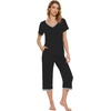 image:imageWiWi Viscose from Bamboo Pajamas Set for Women Summer Sleepwear Pjs Comfy Short Sleeve Tops Capri Pants Sets SXXLCblack