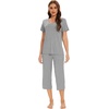 image:imageWiWi Viscose from Bamboo Pajamas Set for Women Summer Sleepwear Pjs Comfy Short Sleeve Tops Capri Pants Sets SXXLCheather Grey