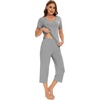 image:imageWiWi Viscose from Bamboo Pajamas Set for Women Summer Sleepwear Pjs Comfy Short Sleeve Tops Capri Pants Sets SXXLCheather Grey