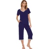 image:imageWiWi Viscose from Bamboo Pajamas Set for Women Summer Sleepwear Pjs Comfy Short Sleeve Tops Capri Pants Sets SXXLCnavy