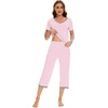 image:imageWiWi Viscose from Bamboo Pajamas Set for Women Summer Sleepwear Pjs Comfy Short Sleeve Tops Capri Pants Sets SXXLCpink