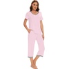 image:imageWiWi Viscose from Bamboo Pajamas Set for Women Summer Sleepwear Pjs Comfy Short Sleeve Tops Capri Pants Sets SXXLCpink