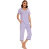 image:imageWiWi Viscose from Bamboo Pajamas Set for Women Summer Sleepwear Pjs Comfy Short Sleeve Tops Capri Pants Sets SXXLCtaro Purple