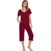 image:imageWiWi Viscose from Bamboo Pajamas Set for Women Summer Sleepwear Pjs Comfy Short Sleeve Tops Capri Pants Sets SXXLCwine