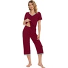 image:imageWiWi Viscose from Bamboo Pajamas Set for Women Summer Sleepwear Pjs Comfy Short Sleeve Tops Capri Pants Sets SXXLCwine