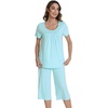 image:imageWiWi Viscose from Bamboo Pajamas Set for Women Summer Sleepwear Pjs Comfy Short Sleeve Tops Capri Pants Sets SXXLEaqua