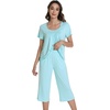 image:imageWiWi Viscose from Bamboo Pajamas Set for Women Summer Sleepwear Pjs Comfy Short Sleeve Tops Capri Pants Sets SXXLEaqua