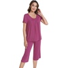 image:imageWiWi Viscose from Bamboo Pajamas Set for Women Summer Sleepwear Pjs Comfy Short Sleeve Tops Capri Pants Sets SXXLEbeet Red