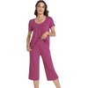 image:imageWiWi Viscose from Bamboo Pajamas Set for Women Summer Sleepwear Pjs Comfy Short Sleeve Tops Capri Pants Sets SXXLEbeet Red