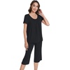 image:imageWiWi Viscose from Bamboo Pajamas Set for Women Summer Sleepwear Pjs Comfy Short Sleeve Tops Capri Pants Sets SXXLEblack