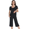 image:imageWiWi Viscose from Bamboo Pajamas Set for Women Summer Sleepwear Pjs Comfy Short Sleeve Tops Capri Pants Sets SXXLEblack