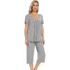 image:imageWiWi Viscose from Bamboo Pajamas Set for Women Summer Sleepwear Pjs Comfy Short Sleeve Tops Capri Pants Sets SXXLEheather Grey