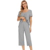 image:imageWiWi Viscose from Bamboo Pajamas Set for Women Summer Sleepwear Pjs Comfy Short Sleeve Tops Capri Pants Sets SXXLEheather Grey