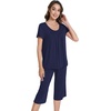 image:imageWiWi Viscose from Bamboo Pajamas Set for Women Summer Sleepwear Pjs Comfy Short Sleeve Tops Capri Pants Sets SXXLEnavy