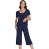 image:imageWiWi Viscose from Bamboo Pajamas Set for Women Summer Sleepwear Pjs Comfy Short Sleeve Tops Capri Pants Sets SXXLEnavy