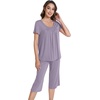 image:imageWiWi Viscose from Bamboo Pajamas Set for Women Summer Sleepwear Pjs Comfy Short Sleeve Tops Capri Pants Sets SXXLEviolet