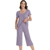 image:imageWiWi Viscose from Bamboo Pajamas Set for Women Summer Sleepwear Pjs Comfy Short Sleeve Tops Capri Pants Sets SXXLEviolet