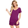image:imageWiWi Viscose from Bamboo Pajamas Set for Women Super Soft Short Sleeve Cooling Summer Plus Size Pjs Sets Sleepwear S4XCdark Reddish Purple