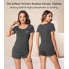 image:imageWiWi Viscose from Bamboo Pajamas Set for Women Super Soft Short Sleeve Cooling Summer Plus Size Pjs Sets Sleepwear S4XDcharcoal