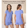 image:imageWiWi Viscose from Bamboo Pajamas Set for Women Super Soft Short Sleeve Cooling Summer Plus Size Pjs Sets Sleepwear S4XDsky Blue