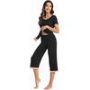 image:imageWiWi Viscose from Bamboo Pajamas Set for Women Super Soft Short Sleeve Tops Capri Pants Sleepwear Cooling Pjs Sets S3XAblack