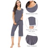 image:imageWiWi Viscose from Bamboo Pajamas Set for Women Super Soft Short Sleeve Tops Capri Pants Sleepwear Cooling Pjs Sets S3XAdark Grey