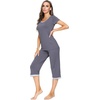image:imageWiWi Viscose from Bamboo Pajamas Set for Women Super Soft Short Sleeve Tops Capri Pants Sleepwear Cooling Pjs Sets S3XAdark Grey