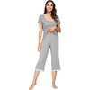 image:imageWiWi Viscose from Bamboo Pajamas Set for Women Super Soft Short Sleeve Tops Capri Pants Sleepwear Cooling Pjs Sets S3XAheather Grey