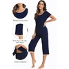 image:imageWiWi Viscose from Bamboo Pajamas Set for Women Super Soft Short Sleeve Tops Capri Pants Sleepwear Cooling Pjs Sets S3XAnavy