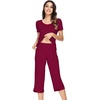 image:imageWiWi Viscose from Bamboo Pajamas Set for Women Super Soft Short Sleeve Tops Capri Pants Sleepwear Cooling Pjs Sets S3XAwine