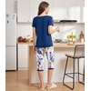 image:imageWiWi Viscose from Bamboo Pajamas Set for Women Super Soft Short Sleeve Tops Capri Pants Sleepwear Cooling Pjs Sets S3XBblue Depth Flower
