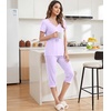image:imageWiWi Viscose from Bamboo Pajamas Set for Women Super Soft Short Sleeve Tops Capri Pants Sleepwear Cooling Pjs Sets S3XBtaro Purple