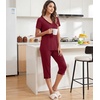 image:imageWiWi Viscose from Bamboo Pajamas Set for Women Super Soft Short Sleeve Tops Capri Pants Sleepwear Cooling Pjs Sets S3XBwine
