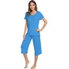 image:imageWiWi Viscose from Bamboo Pajamas Set for Women Super Soft Short Sleeve Tops Capri Pants Sleepwear Cooling Pjs Sets S3XCbright Blue