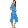 image:imageWiWi Viscose from Bamboo Pajamas Set for Women Super Soft Short Sleeve Tops Capri Pants Sleepwear Cooling Pjs Sets S3XCbright Blue