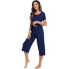 image:imageWiWi Viscose from Bamboo Pajamas Set for Women Super Soft Short Sleeve Tops Capri Pants Sleepwear Cooling Pjs Sets S3XCdark Blue